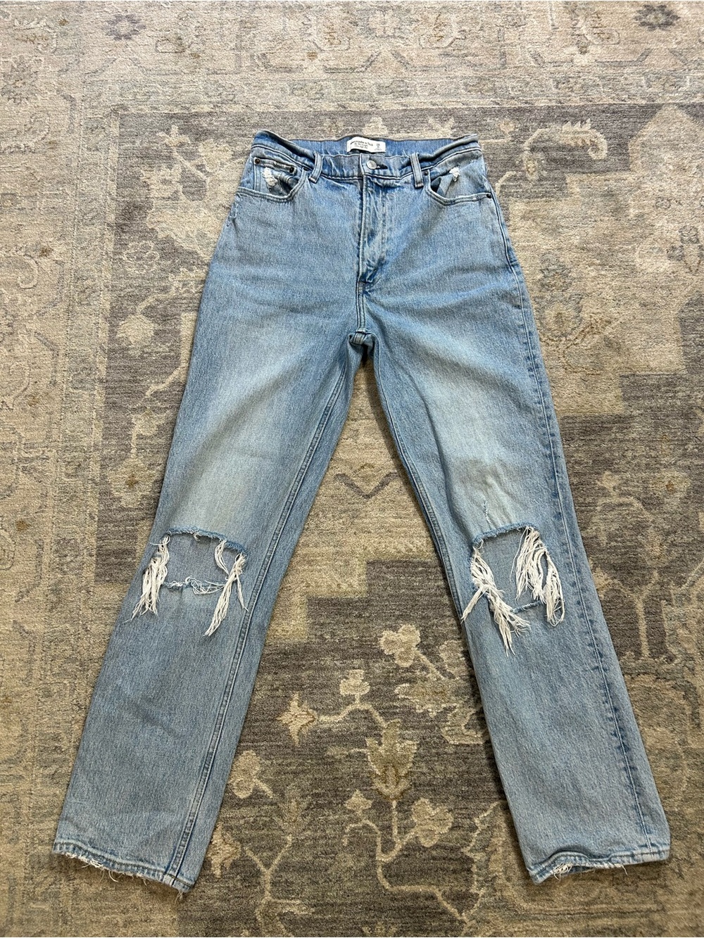 Abercrombie & Fitch Light Blue Distressed Straight Leg Jeans